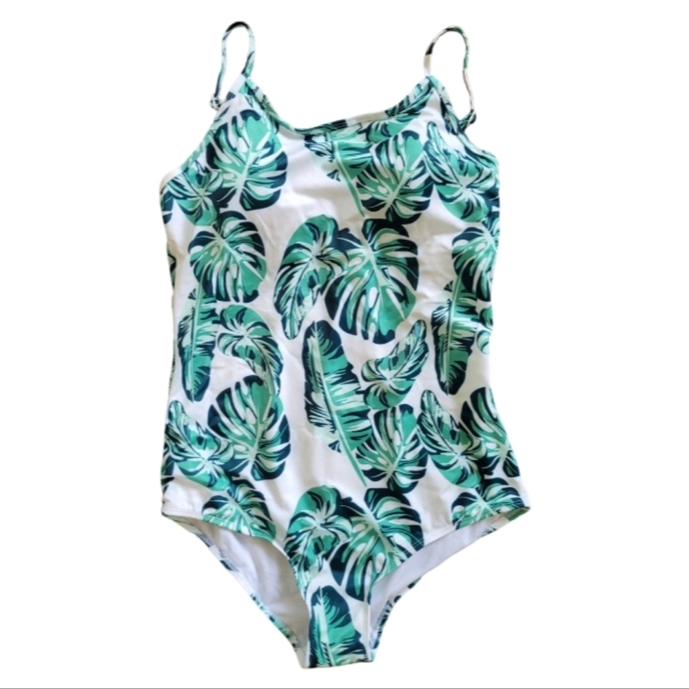 Crane Womens Plus Size Green & White Tropical Leaf  One Piece Swimsuit Size XXL - Picture 2 of 4
